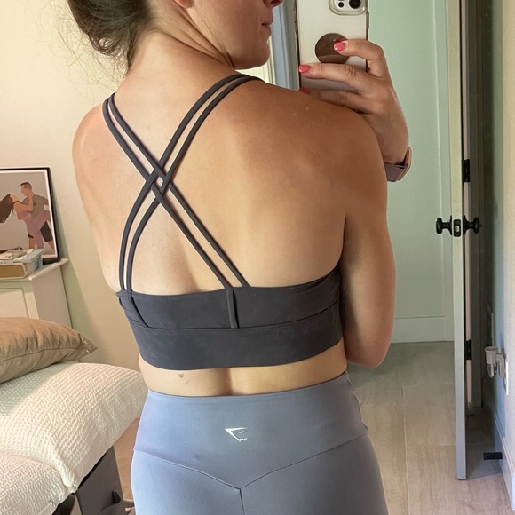 Black/Grey Marbled Sports Bra with Crisscross Back - Picture 4 of 5